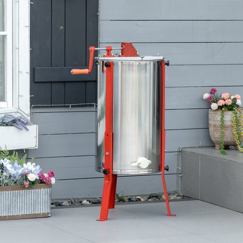Rootz Honey Extractor - Stainless Steel Beekeeper Equipment - Manual Crank - Rustproof - Adjustable Legs - 54cm x 115cm - Silver