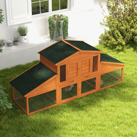 Rootz Rabbit Hutch Rodent Hut - Bunny House - Small Animal Shelter - Solid Pine Wood - 2.25L x 0.70W x 1H m