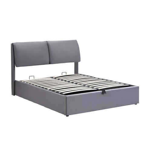 Rootz Upholstered Bed - Velvet Bed - Storage Bed - Hydraulic Storage & 3 Drawers - 210L x 141W x 102H cm - Grey