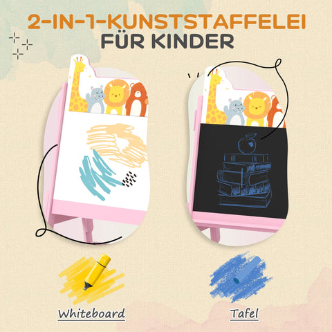 Rootz 2-in-1 Kids Painting Easel - Whiteboard - Chalkboard - Creative Fun - 49cm x 53.5cm x 113cm - Pink