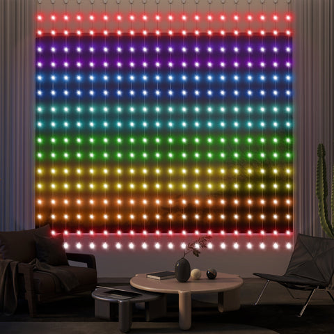 Rootz Curtain with 400 LED Lights - String Lights - Dynamic Lighting - Music Sync - Wi-Fi Control - 300cm x 300cm
