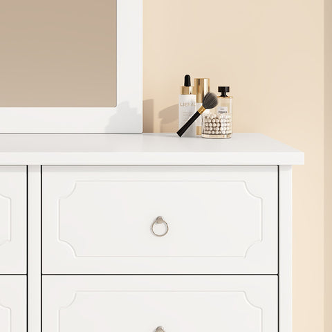 Rootz Mirror Cabinet Chest of Drawers - 6 Drawer Dresser - Bedroom Storage - Silent Gliders - 100×50×132 cm