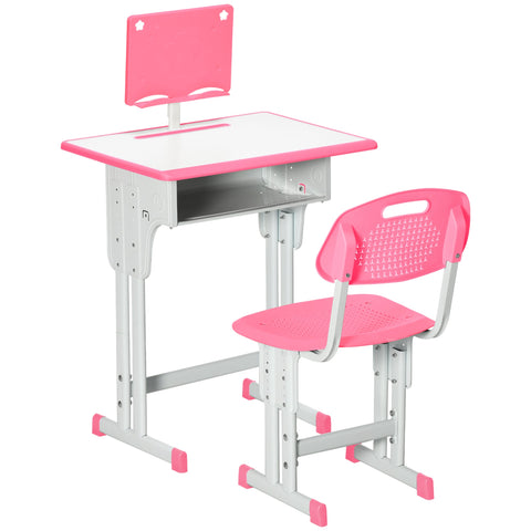 Rootz Children's Desk and Chair Set - Study Table - Kids Workstation - Height Adjustable - 60 x 45 x 90-102 cm - Pink