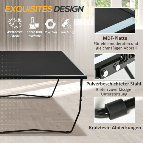Rootz Table Tennis Table - Ping Pong Table - Compact Foldable - Versatile Use - 274cm x 152.5cm x 76cm - Black Steel MDF - Wheels - Accessories