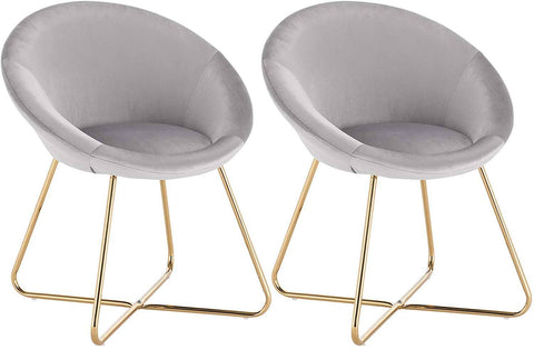 Rootz Set of 2 Dining Chairs - Velvet Dining Seats - Gold-Plated Crossed Legs - Comfortable & Soft, Sturdy & Durable, Floor Protection - Light Gray - 76cm x 36cm x 40cm