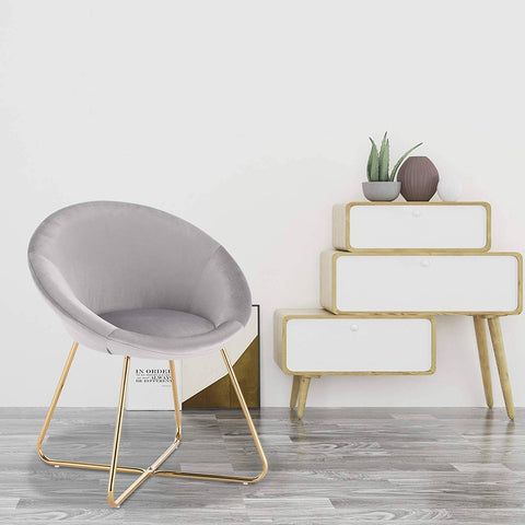 Rootz Set of 2 Dining Chairs - Velvet Dining Seats - Gold-Plated Crossed Legs - Comfortable & Soft, Sturdy & Durable, Floor Protection - Light Gray - 76cm x 36cm x 40cm