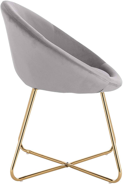 Rootz Set of 2 Dining Chairs - Velvet Dining Seats - Gold-Plated Crossed Legs - Comfortable & Soft, Sturdy & Durable, Floor Protection - Light Gray - 76cm x 36cm x 40cm
