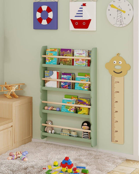 Rootz Wall-Mounted Children's Bookcase - Kids' Bookshelf - Safe, Stylish, Easy Access - Non-Toxic, Secure Bar, Front-Facing Shelves - 98cm x 60cm x 14.5cm