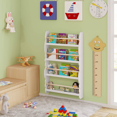 Rootz Wall-Mounted Children's Bookcase - Kids' Bookshelf - Nursery Furniture - Safe with Safety Bar, Stable & Secure, Easy Access for Kids - Non-Toxic - 42.5cm x 80cm x 14.5cm & 60cm x 98cm x 14.5cm