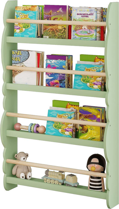 Rootz Wall-Mounted Children's Bookcase - Kids' Bookshelf - Safe, Stylish, Easy Access - Non-Toxic, Secure Bar, Front-Facing Shelves - 98cm x 60cm x 14.5cm
