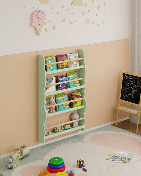 Rootz Wall-Mounted Children's Bookcase - Kids' Bookshelf - Safe, Stylish, Easy Access - Non-Toxic, Secure Bar, Front-Facing Shelves - 98cm x 60cm x 14.5cm