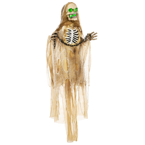 Rootz Animated Halloween Decoration - Hanging Skeleton - Twistable Arms - Touch & Sound Activation - Glowing Head & Chest - 70cm x 18cm x 183cm