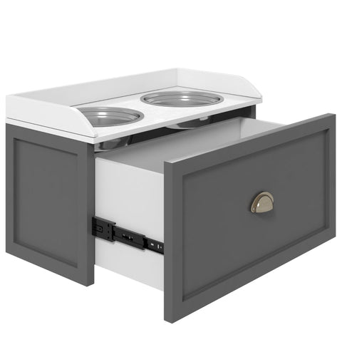 Rootz Raised Dog Feeding Station - Elevated Pet Bowl - Large Dog Bowl Stand - Space-Saving Drawer - 60cm x 30cm x 36cm