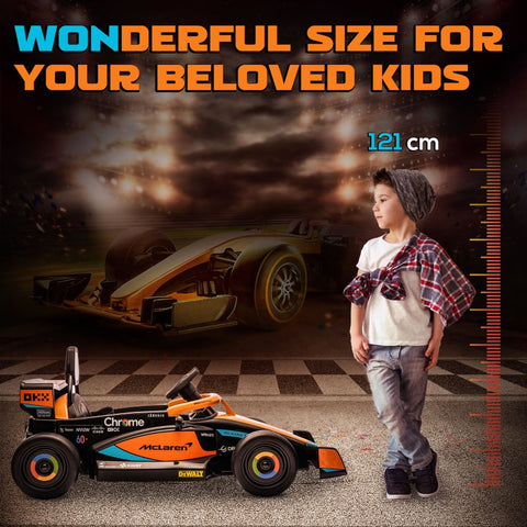 Rootz McLaren Licensed Electric Car for Kids - Formula 1 Car - Dual Motors - Aerodynamic Design - Horn, USB, Music - Remote Control - 115cm x 67cm x 50cm