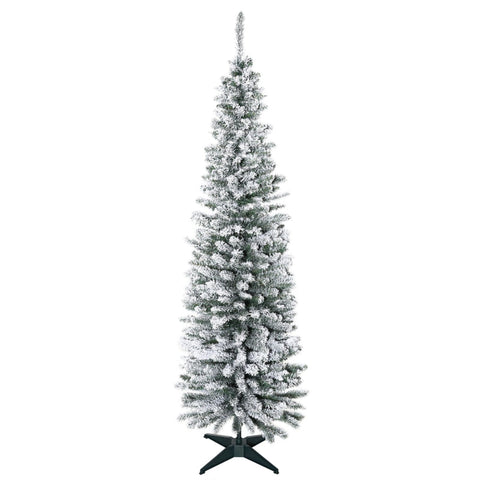 Rootz Slim Artificial Christmas Tree - Snow-Covered Tree - Festive Decoration - 180cm x 55cm - Green+White - Plastic & Metal