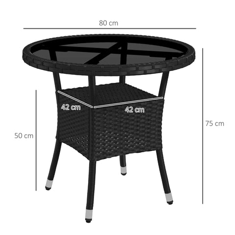 Rootz Round Garden Table - Patio Table - Outdoor Table - UV Resistant - Ø80 x 75H cm - Cozy-Chic Style - 1 Shelf - Easy Clean Tempered Glass