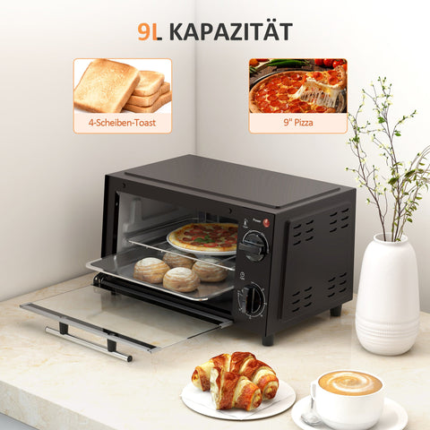 Rootz Mini Oven - Compact Oven - Small Oven - Adjustable Temperature - 35cm x 24.6cm x 20cm