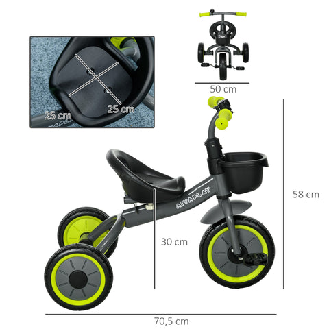 Rootz Tricycle for Children - Kids Ride-On - Toddler Bike - Adjustable Saddle with Backrest - 70.5cm x 53cm x 58cm - Black-Green