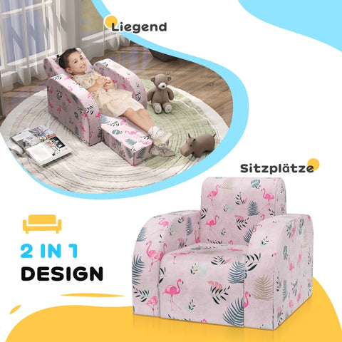 Rootz Kids Flamingo Armchair - Children's Sofa - Transforming Seat - Foldable Bed - Cozy Cover - Portable Design - 46.5cm x 93cm x 28.5cm