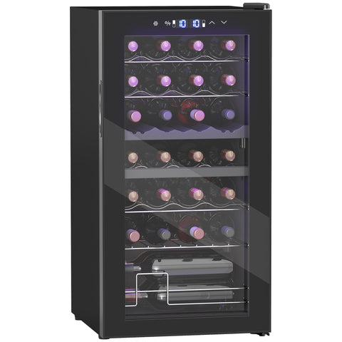 Rootz Small Wine Fridge - Mini Fridge - Bottle Cooler - Dual-Zone - LED Lighting - 43cm x 45cm x 84cm - 74L Capacity for 28 Bottles
