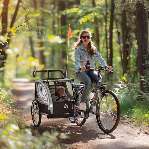 Rootz Children's Bicycle Trailer - Push Cart - Stroller - Foldable with Brakes - 142 x 75 x 101cm - Safe & Comfortable Journey for 2 Kids