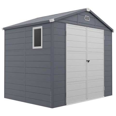 Rootz Tool Shed - Garden Shed - Ventilated Storage - Moisture Resistant - 240cm x 190cm x 180/228cm - Grey