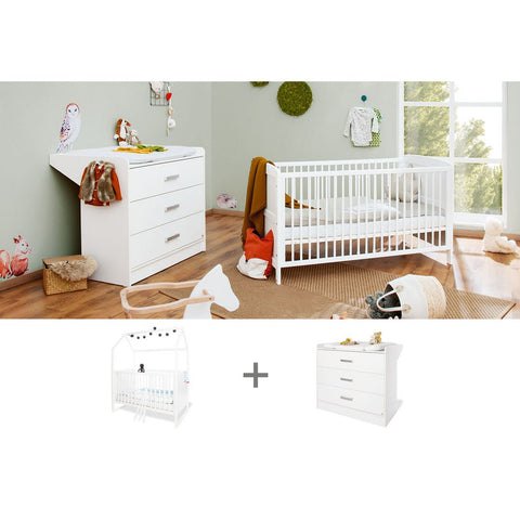 Rootz Starter Set 'Hilda & Viktoria' - Kid's Furniture - Nursery Set - Convertible Kids Bed - White Finish - 147cm x 82cm x 175cm