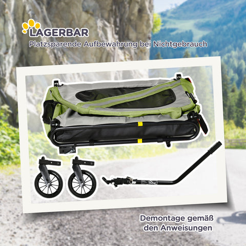 Rootz 2-in-1 Dog Stroller & Bike Trailer - Folding & Weatherproof - Optimal Ventilation - 140x72.5x108cm - For Dogs Up to 20kg - Green