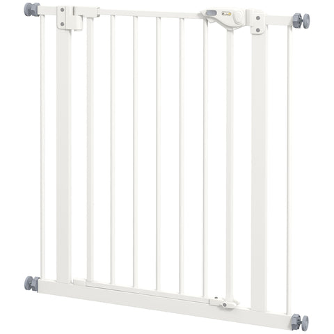 Rootz Dog Door Gate Barrier - Pet Gate - Safety Gate - Metal & Plastic, Easy Access, 68W x 77H cm, White