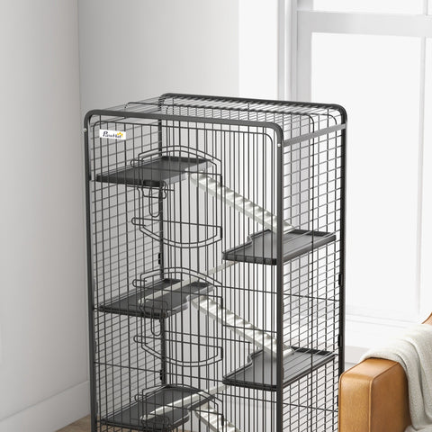 Rootz Small Animal Cage - Pet Enclosure - Hutch - With Wheels & Ramps - Easy Access - 64cm x 43.5cm x 131cm