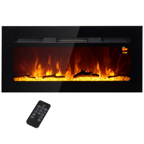Rootz Wall-Mounted Electric Fireplace - Indoor Heater - Artificial Firewood - Adjustable Heat 1800W - 91.4cm x 15.8cm x 45cm