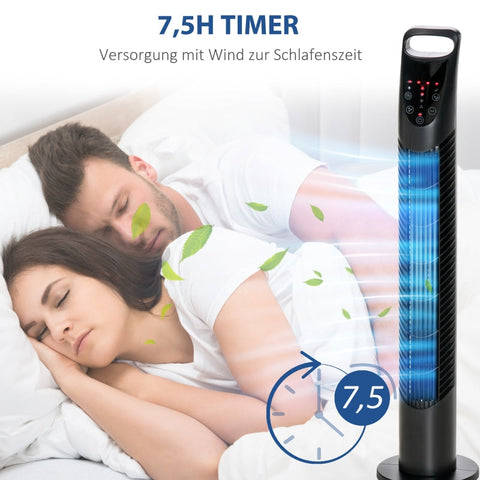 Rootz Tower Fan - Pedestal Fan - Oscillating Fan - Quiet Operation - Timer - Remote Control - 18x78.5cm - Black