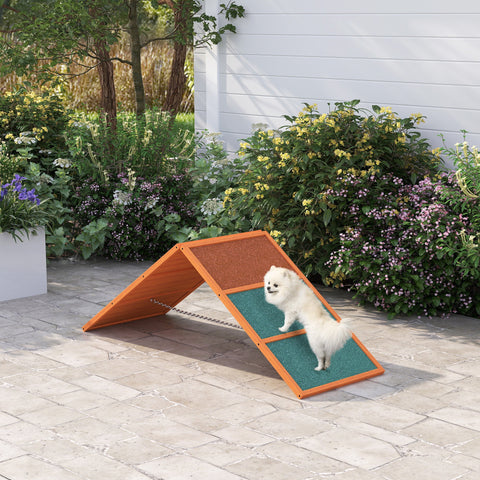 Rootz Agility Dog Ramp - Foldable & Adjustable Pet Ramp - Non-Slip Training Equipment - Fir Wood - 173 x 59 x 66 cm - Up to 40 kg - Orange/Green
