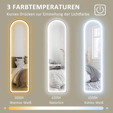 Rootz Full Length Mirror - Freestanding Mirror - Standing Mirror - Dimmable LED - 150cm x 40cm - Modern & Elegant Design for Living Room