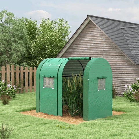 Rootz Mini Greenhouse - Small Greenhouse - Cold Frame - 2 Planting Areas - Roll Up Doors - Green - 185 x 94 x 150cm