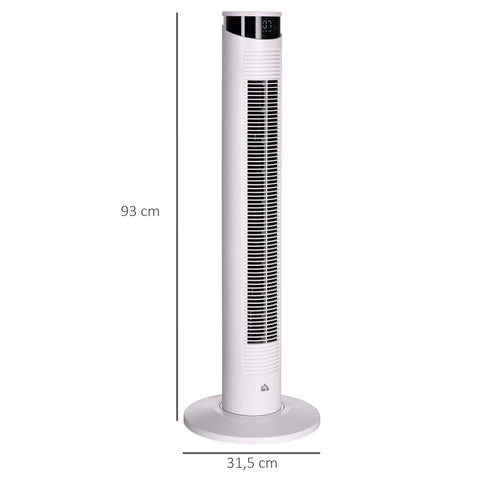 Rootz Column Fan with Remote Control - Tower Fan - Oscillating Fan - Energy Saving Timer - Ø 31.5 x 93 cm - White