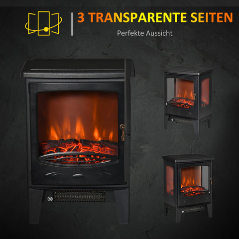 Rootz Electric Fireplace - Space Heater - Flame Stove - Adjustable Heat 1000W-2000W - 3-Sided View - 39x26x54.8cm - Black