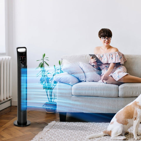 Rootz Tower Fan - Pedestal Fan - Oscillating Fan - Quiet Operation - Timer - Remote Control - 18x78.5cm - Black