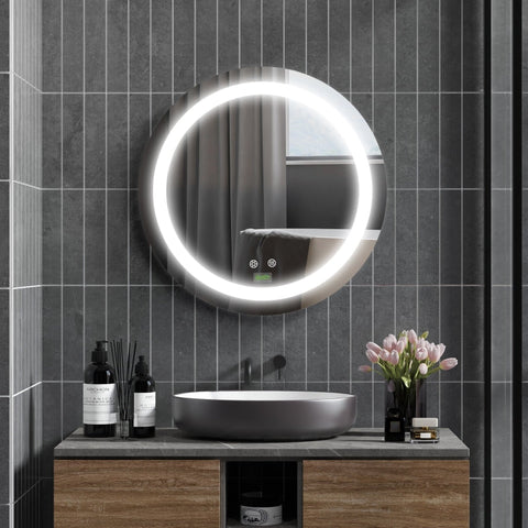 Rootz LED Bathroom Mirror - Wall Mounted Makeup Mirror - Round Vanity Mirror - Adjustable Brightness - Anti-Fog - 50cm x 4.6cm