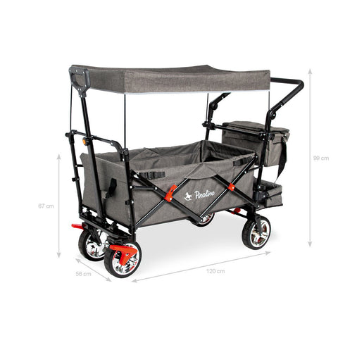 Rootz Folding Handcart - Collapsible Wagon - Portable Cart - Brake System - 120cm x 56cm x 67cm with Sunroof 99cm