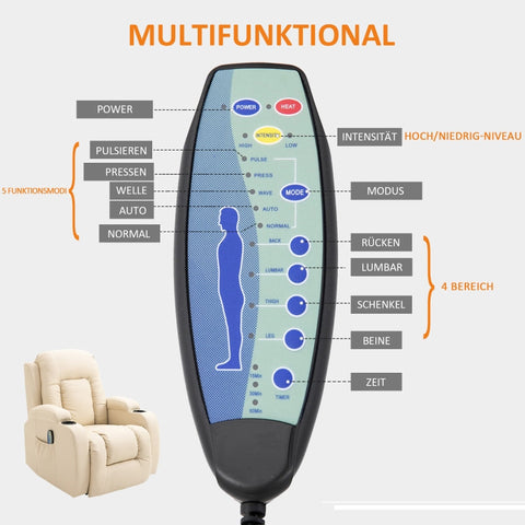 Rootz Massage Chair - Recliner Chair - Relaxation Chair - 8 Vibration Points - Heating Function - 85cm x 94cm x 104cm - Faux Leather