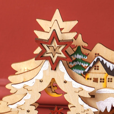 Rootz Christmas Village - Festive Forest Scene - Winter Landscape - 20 LED Lights - Table Mantel Decor - Natural Wood - 45cm x 12cm x 30cm