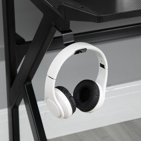 Rootz Gaming Desk - Gamer Desk - Computer Desk - Modern Design - 120cm x 66cm x 75cm - Carbon Fiber Texture - Headphone & Cup Holder