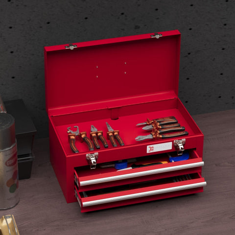Rootz Tool Case - Tool Box - Steel Storage - Lockable Drawers - Ball Bearing Slide Rails - Cold-Rolled Steel Construction - 46cm x 24cm x 22cm