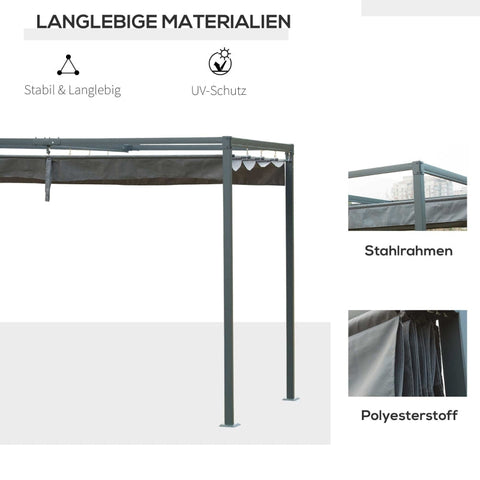 Rootz Pergola Gazebo Patio Canopy - Outdoor Pavilion - Sun Shelter - UV & Water Resistant - 298cm x 213cm x 221cm - Metal & Polyester