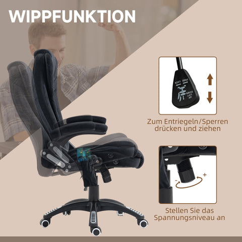 Rootz Vinsetto Office Chair with Massage & Heat Function - Ergonomic Chair - Height Adjustable Chair - 6 Vibration Massage Points - Easy Mobility - Adjustable Seat Height - 67W x 74D x 107-116H cm - Black