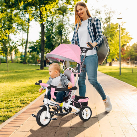 Rootz Children's Tricycle - Developable - Parasol - Telescopic Handle - Safety Features - 95cm x 50cm x 106cm - Pink Steel Trike