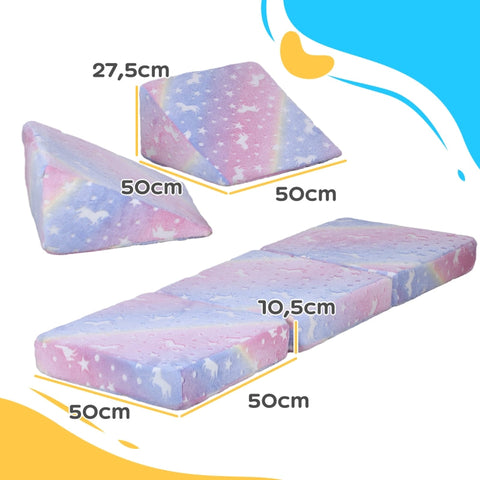 Rootz Kids Play Sofa - Children's Couch - Convertible Furniture - 5-Piece Set - Glowing Patterns - High-Density Foam - Pink - Velvet Material - 50cm x 48cm x 27.5cm