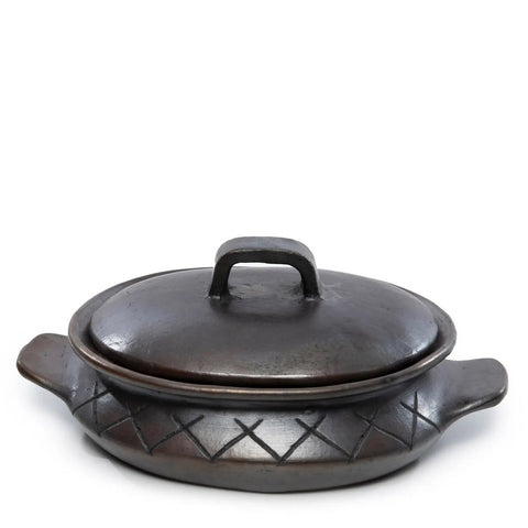 Rootz Burned Oval Pot - Decorative Vessel - Earthenware Planter - Unique Design - 22cm x 13cm x 32cm