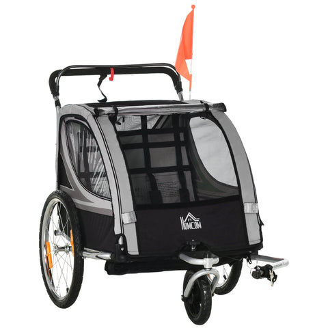 Rootz Children's Bicycle Trailer - Push Cart - Stroller - Foldable with Brakes - 142 x 75 x 101cm - Safe & Comfortable Journey for 2 Kids
